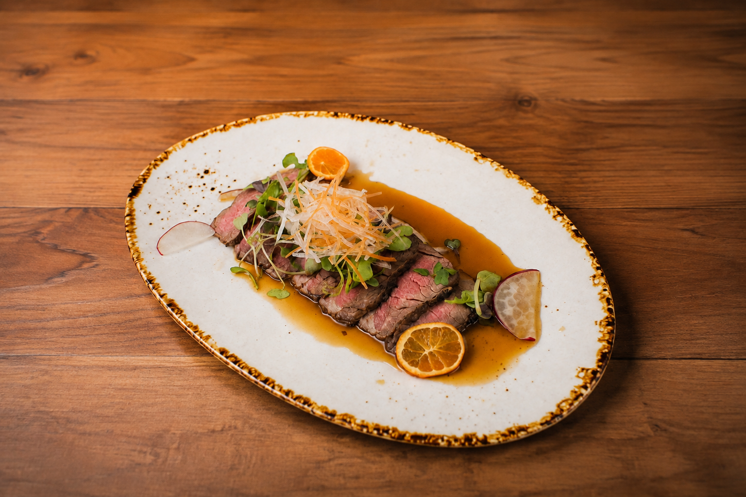 Taisho beef tataki with daikon, microgreens and citrus